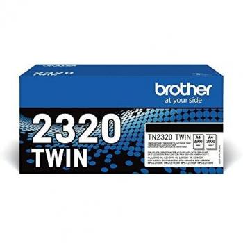 Brother TN2320TWIN - Tóner de Larga Duración, Para las Impresoras HLL2300D, HLL2340DW, HLL2360DN y otras, Duración Estimada: 2.600 Páginas cada Cartucho según ISO/IEC 19752, Color Negro, Paquete de 2