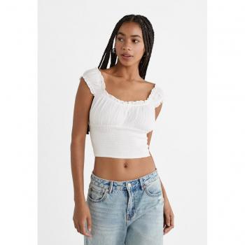 White Off-the-Shoulder Smocked Crepe Top S