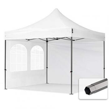 Carpa Plegable 3x3m Premium Acero 40mm con Laterales y Ventanas Arco, Blanca