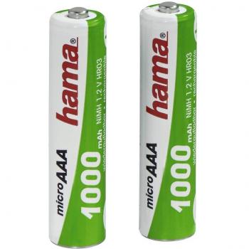 Hama - Rechargeable NiMH Batteries, Níquel e Hhidruro Metálico, 1000 mAh, 1.2 V, AAA Micro, 2 piezas, 13 g