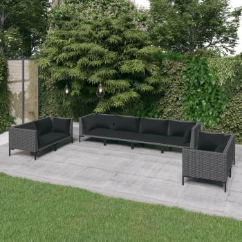 8-Piece Dark Grey Poly Rattan Garden Lounge Set with Cushions