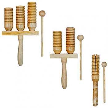 vidaXL Conjunto Campanas Agogó 3 Piezas Madera Instrumentos Música Percusión