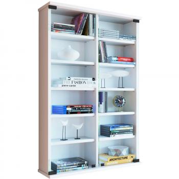 Estantería de pared Zuntisa blanca para CD y DVD con 2 puertas de cristal, medidas: H. 92 x B. 60 x T. 18 cm, incluye 10 estantes ajustables