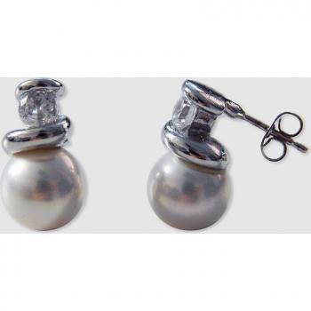 Pendientes Basic Sanwich rodio perla blanca