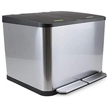 EMUCA - Contenedor de reciclaje exterior Recycle Inox con compartimentos, apertura de tapas con pedales, 2x15 litros, Acero inoxidable
