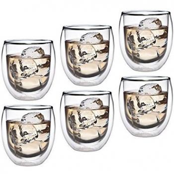 Feelino Acción: 6 x 320 ml Vasos térmicos de Cristal con Efecto Flotante, Vaso de té/café Leche para Cappuccino, Café, Té, Té Helado, postres o como Helado Adecuado, 36R by