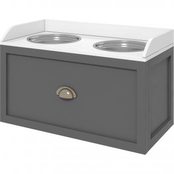 PawHut Comedero Elevado para Perros Grandes con 2 Cuencos de 2000 ml de Acero Inoxidable y 1 Cajón 63x30x36 cm Gris y Blanco