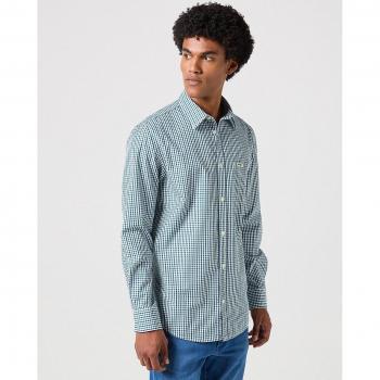 Wrangler Camisa de hombre de corte clásico con cuadros en color verde