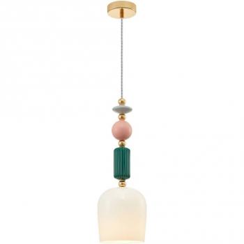 Lámpara colgante Lindby Ysoria, cerámica gris/rosa/verde, Ø 16 cm