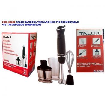 Batidora de Varillas Talox 600W Acero Inoxidable con Pie Desmontable y Set de Accesorios BL600S