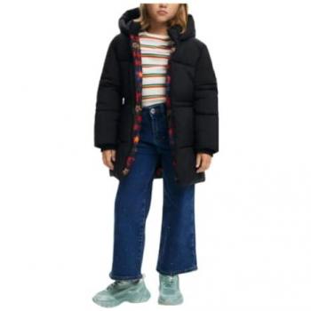 Abrigo largo acolchado negro para niña con mangas abullonadas - Desigual 2024