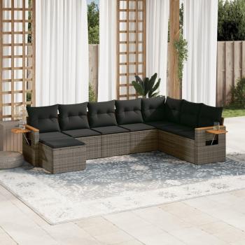 8-Piece Grey Poly Rattan Garden Sofa Set with Cushions