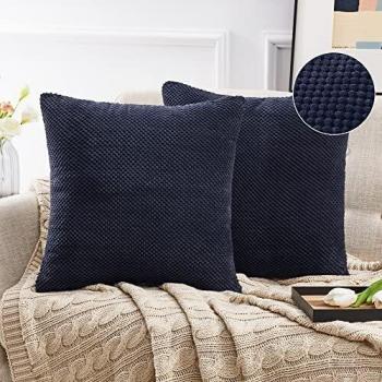 Deconovo Fundas Almohadas de Pana, 2 Piezas, Protector Sofa Cama Coche, Habitacion Dormitorio, 45x45cm, Azul Marino