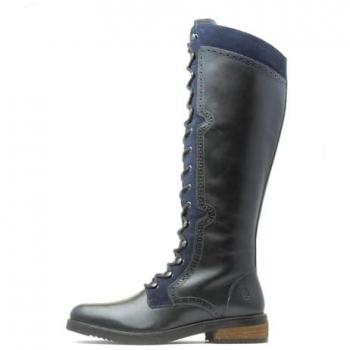 Hush Puppies Women's Rudy Navy Leather and Suede Knee High Boot - Size UK 5