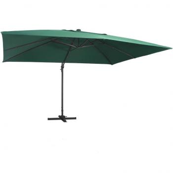 Sombrilla voladiza con luces LED y poste de aluminio verde 4x3 m