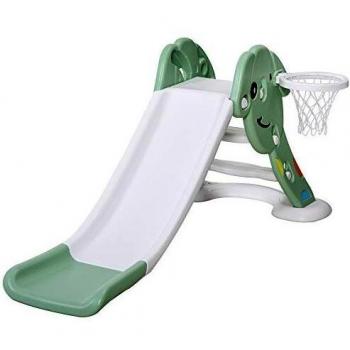 HOMCOM Tobogán Infantil con Canasta de Baloncesto para Niños de +2 Años Juguete Interior y Exterior Carga 25 kg Accesorios Incluidos 68x146x68 cm Verde