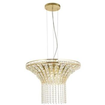 Lámpara colgante redonda Gemma de 8 luces en latón satinado y cristal transparente