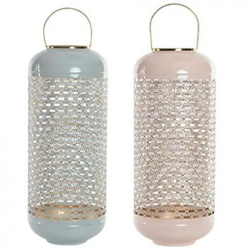 Portavelas DKD Home Decor Azul Rosa Aluminio 24 x 24 x 60 cm y 24 x 24 x 71 cm (2 Unidades) (2 Piezas)