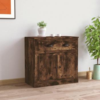 Aparador de madera contrachapada 70x35,5x67,5 cm en roble ahumado, mueble de almacenaje para salón con armarios y puertas, cajón de madera, buffet moderno, armario