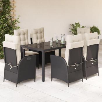 7-Piece Black Synthetic Rattan Garden Dining Set with Cushions