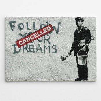 Impresión sobre Lienzo Banksy Persigue tus Sueños, Poliéster, Madera, Rojo, Gris, Negro, 100x3x70 cm