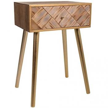Mesita Colonial de Madera Marrón con Dos Cajones 44,5x35x61 cm
