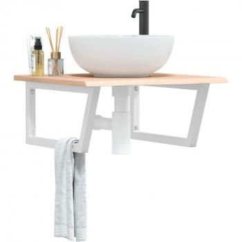 Estante de lavabo de pared de acero y madera maciza de roble