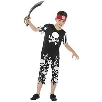 Smiffy'S 22472L Disfraz De Pirata Terrible Para Chico Con Camiseta Y Pantalones, Negro / Blanco, L - Edad 10-12 Años