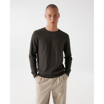 Jersey de punto con cachemir y cuello redondo en color verde para hombre