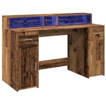 Escritorio con LED de madera ingeniería envejecida 140x55x91 cm