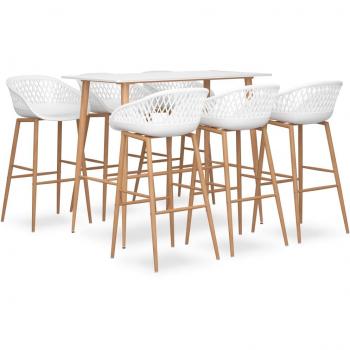Conjunto de mesa alta y taburetes de bar 7 piezas blanco