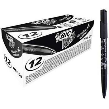Marcadores de fibra BIC Kids Visacolor XL, negro, punta de 4,5 mm, estuche de 12 piezas