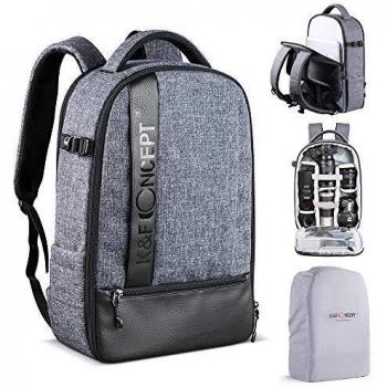 K&F Concept Mochila Fotográfica, Mochila de Fotografía para Cámara Reflex Impermeable para 2 Cámaras, 5 Lentes, 1 Trípode, Portátil 15 y Drone