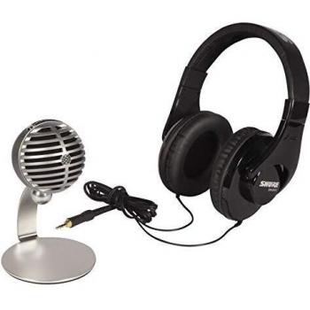 Kit de grabación portátil Shure MV5A con micrófono USB, cascos SRH240A y cables Lightning y USB incluidos