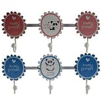 Dekodonia Perchero de Pared Madera Metal Oso Panda, 40 x 4 x 16 cm, 2 Piezas