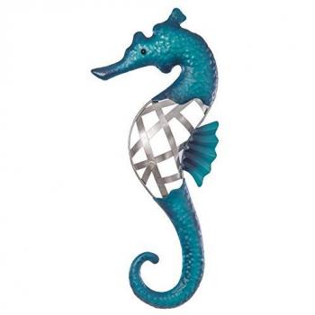 Cuadro Mural Caballito de Mar de Metal Azul 20 x 46 cm