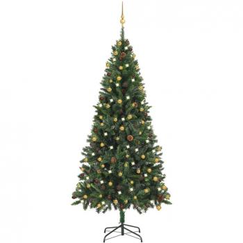 Árbol de Navidad artificial con luces LED y bolas verde 210 cm
