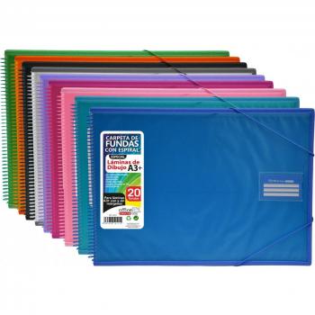 Carpeta de dibujo espiral A3 horizontal con 20 fundas surtidas
