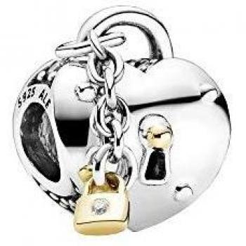 Pandora Two-Tone Heart Lock Charm with Round Zirconia - 799160C01