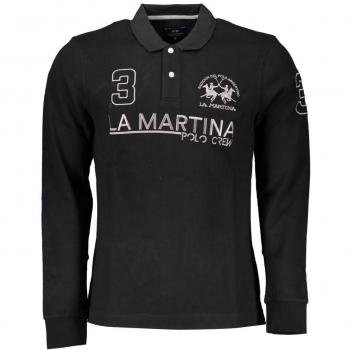 La Martina Elegant Long Sleeved Black Polo Shirt for Men - Size L