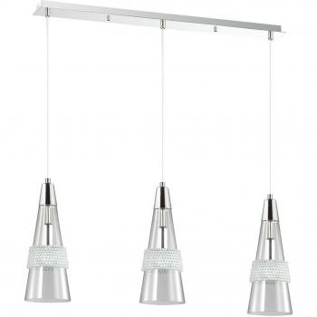 Lámpara de techo colgante 3 luces E14 Lineal Cromo Pulido, Cristal