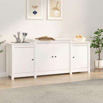 Aparador de madera maciza de pino 164x37x68 cm, mueble de almacenaje para salón, buffet, armario auxiliar y armario de almacenamiento en color blanco