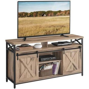 Mueble para TV con Soporte hasta 65 Pulgadas, Estantes Ajustables, Estilo Industrial, Marrón Negro