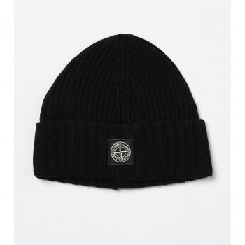 Stone Island Junior Black Chunky Ribbed Knit Hat Size 3