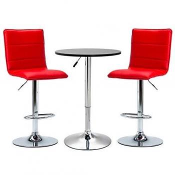 vidaXL Set Mesa Alta y Taburetes de Bar 3 Piezas Cuero Sintético Hogar Jardín Salón Cocina Bricolaje Decoración Diseño Estilo Mobiliario Muebles Negro