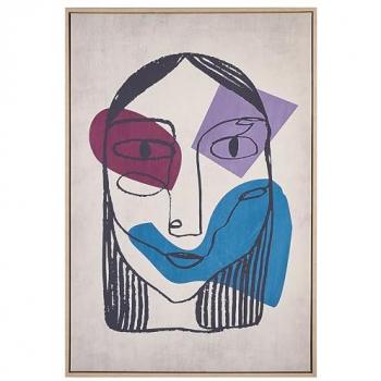 Lienzo decorativo multicolor 93 x 63 cm con marco MDF sintético, cara abstracta femenina estilo moderno