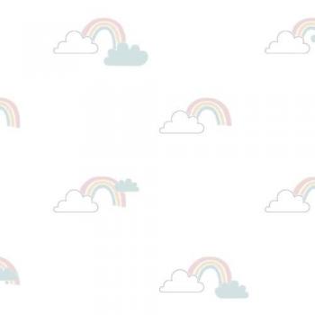 Papel pintado Noordwand Mondo Baby Clouds blanco, azul y rosa