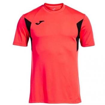 Camiseta de Fútbol Joma Winner III Hombre Niño M/C Coral Flúor Negro Elástica