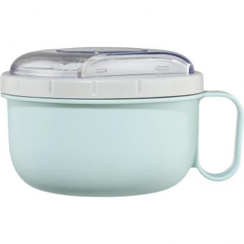 Fiambrera Redonda Xavax 1100 ml con Cubiertos, Apta para Microondas, Color Pastel Azul y Gris