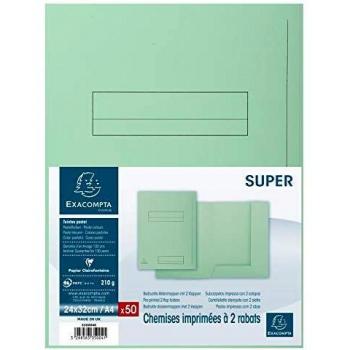 Subcarpetas Exacompta Super 210 - Paquete de 50 unidades - 210 g/m² - Color verde claro - Dimensiones 24 x 32 cm